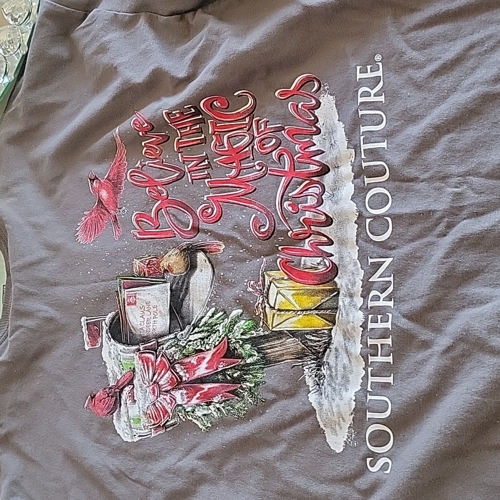 Southern couture. Long sleeve gray tee Believe in the magic of christmas"...